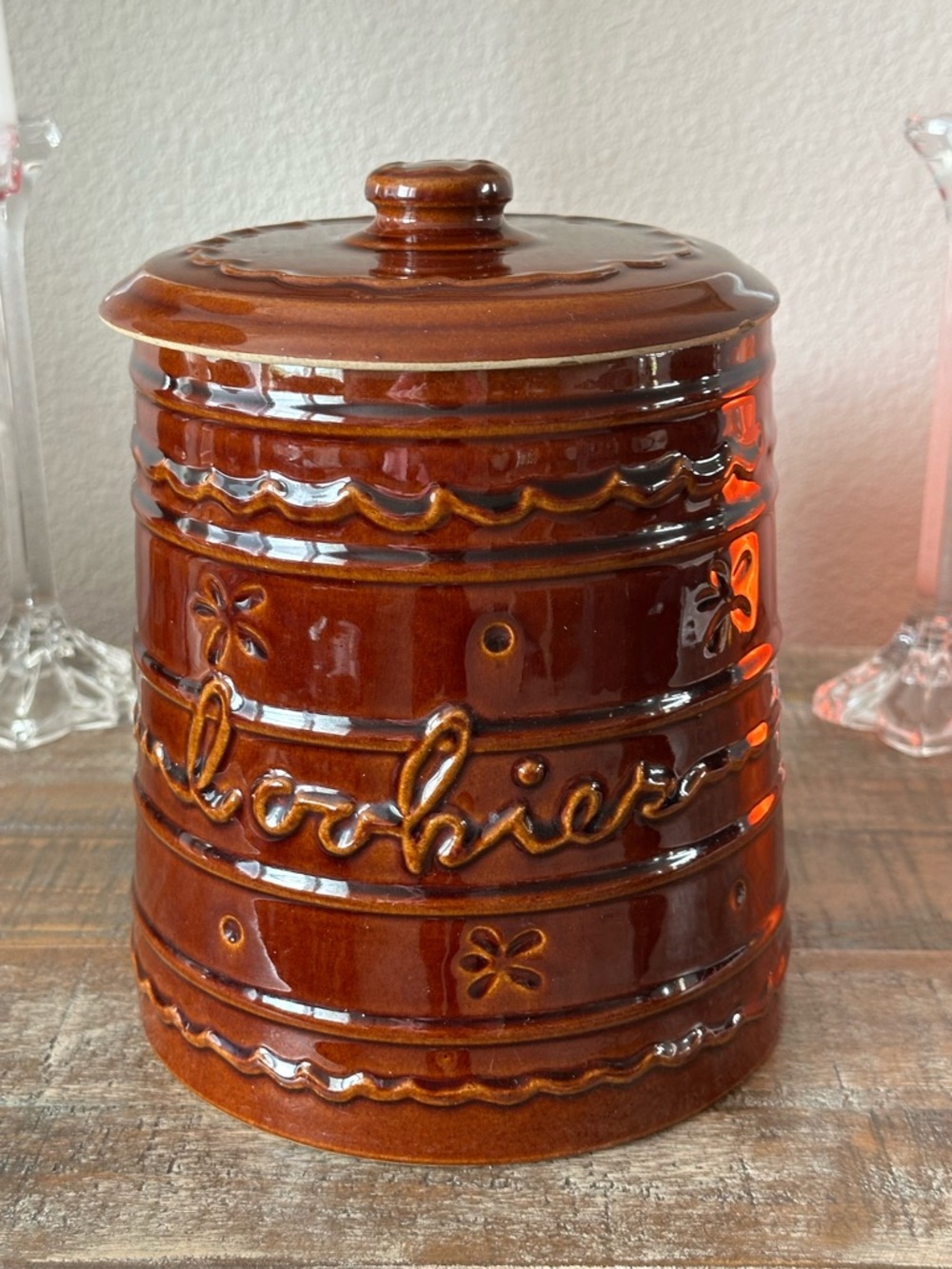 Vintage Mar-Crest Ovenproof Stoneware Cookie Jar Crock Dots & Daisies